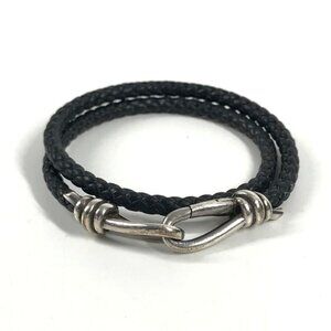 Tiffany & Co. Bracelet Knot Double Laid Wrap Leather Dark Gray